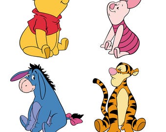 Winnie Friends SVG Set, Piglet Eeyore Tigger Clipart, Outline, Layered (Digital Download)