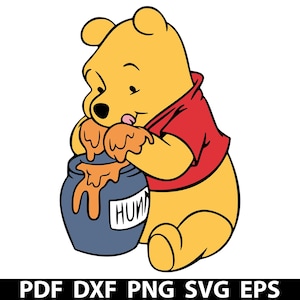 Winnie PNG SVG, Bear Honey Pot, omtrek, gelaagd, Cricut Silhouette Cut-bestand (digitale download)