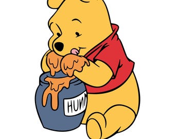 Winnie SVG, Bear Honey Pot PNG, Outline, Layered, Cricut Silhouette Cut File (Digital Download)