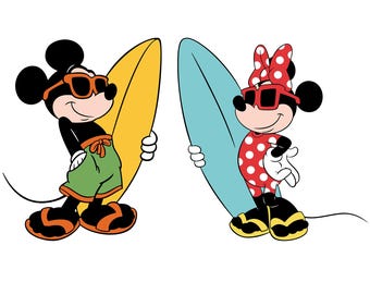 Surfing Mouse SVG PNG Couple, Outline, Layered, Cricut Silhouette Cut File (Digital Download)