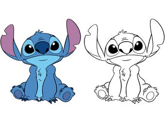 Stitch SVG PNG, Cartoon Clipart, Cut files for Cricut, Layered Svg, Digital Download