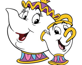 Mrs Potts And Chip SVG PNG, Cut File, Cricut Silhouette, Cartoon Cup Layered