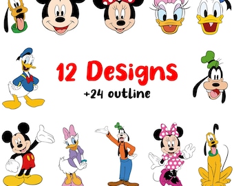 Mouse and friends SVG PNG Set, Outline, Layered, Cricut Silhouette Cut File (Digital Download)