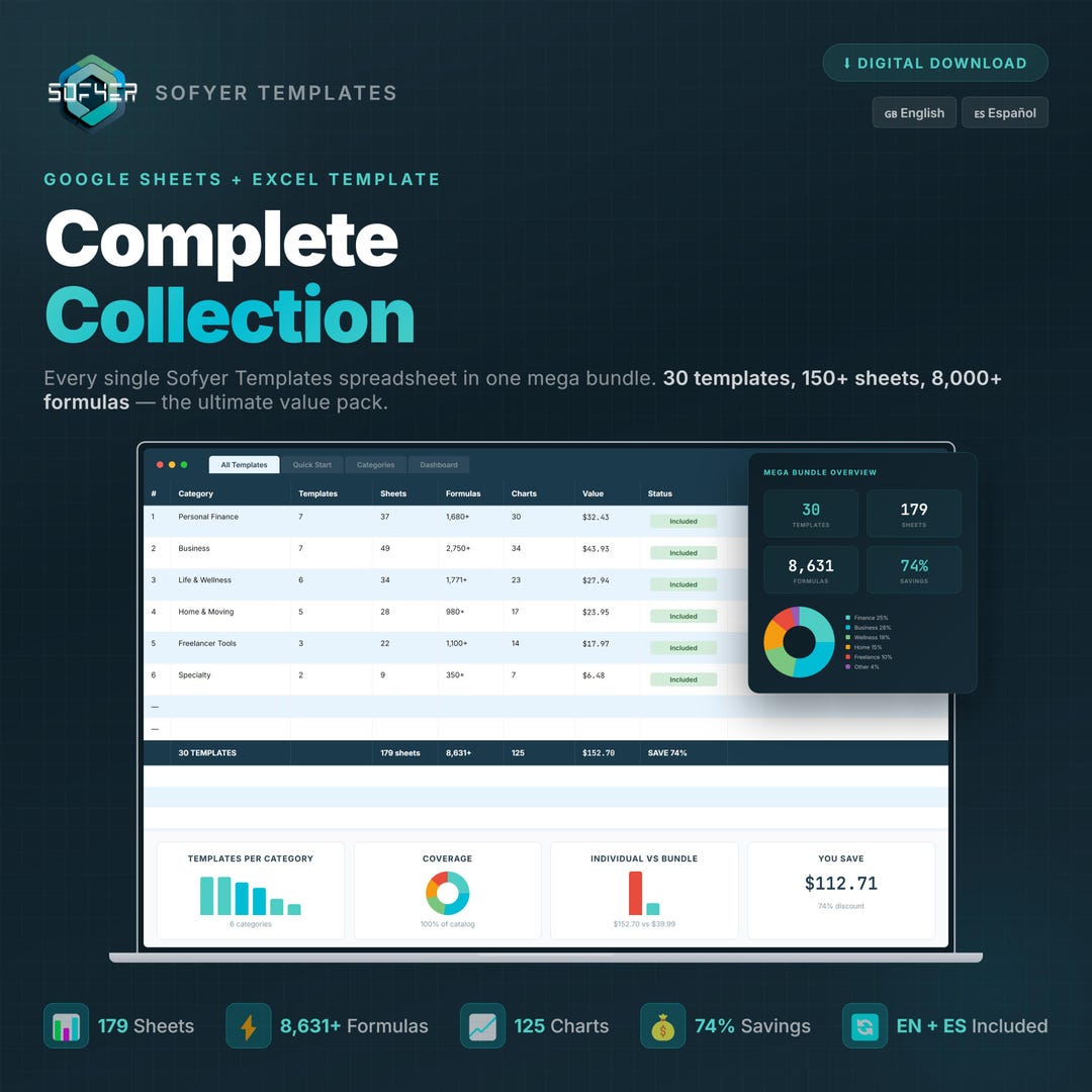 30 Google Sheets & Excel Templates Mega Bundle (EN+ES) - Etsy UK