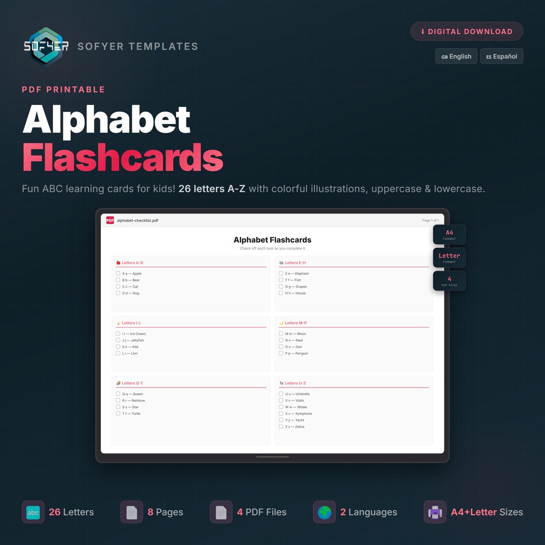 Alphabet Flashcards Printable: ABC Learning Cards for Toddlers ...