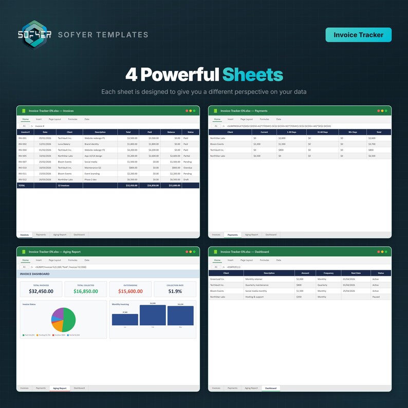 Invoice Tracker Google Sheets Excel Template (digital Download) - Etsy