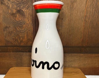 Jarra de vinho vintage Baldelli em cerâmica, fabricada na Itália – Jarra de cerâmica italiana pintada à mão.