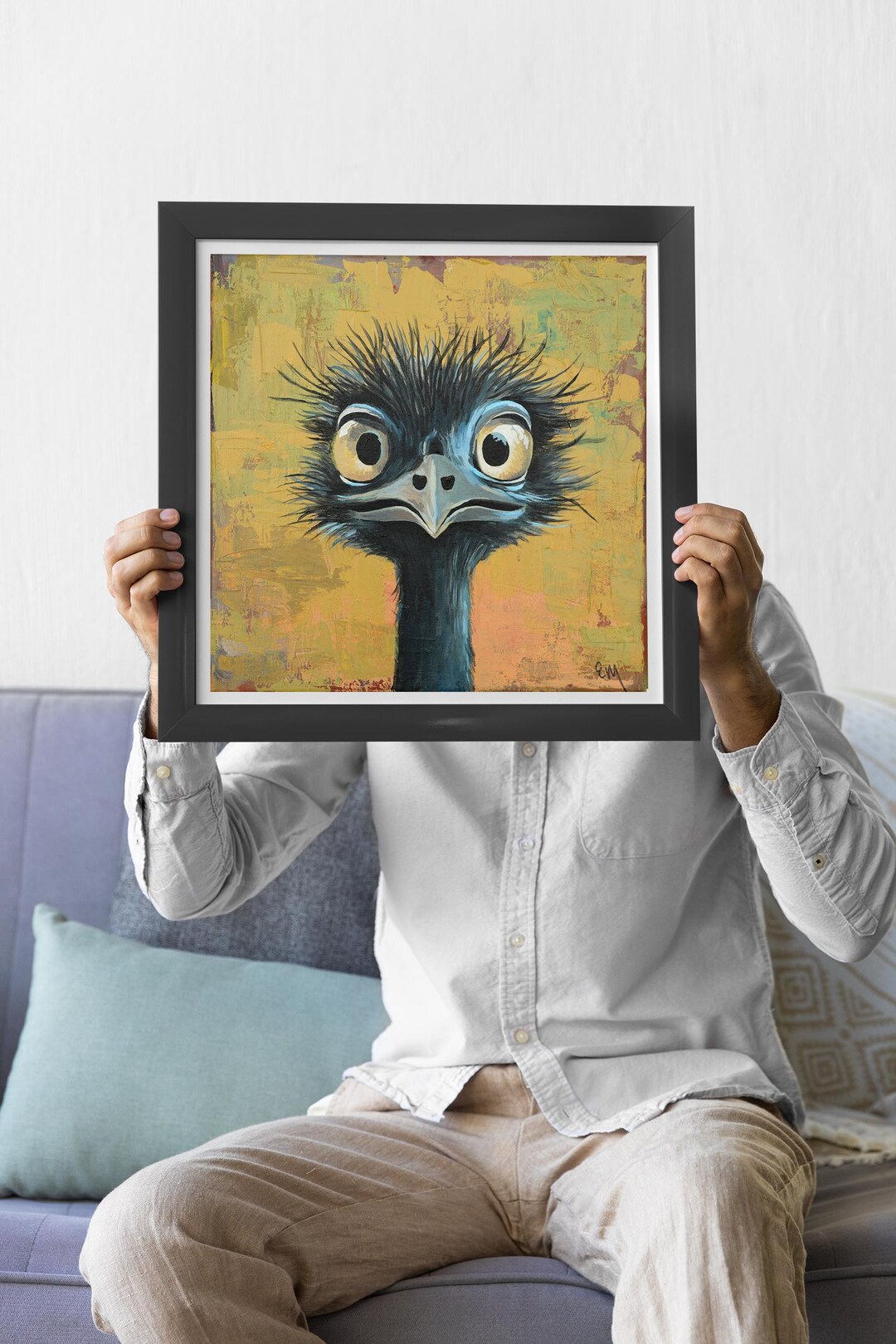 Emu Art, Emu Painting, Wide-eyed Emu, Quirky Bird Print, Emu Gifts ...