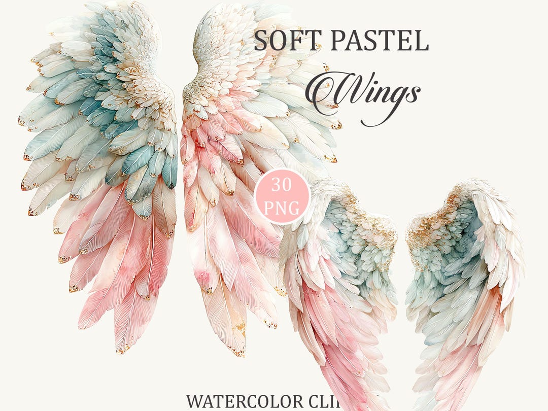 Soft Pastel Angel Wings Clipart, Watercolor PNG Elements (digital ...