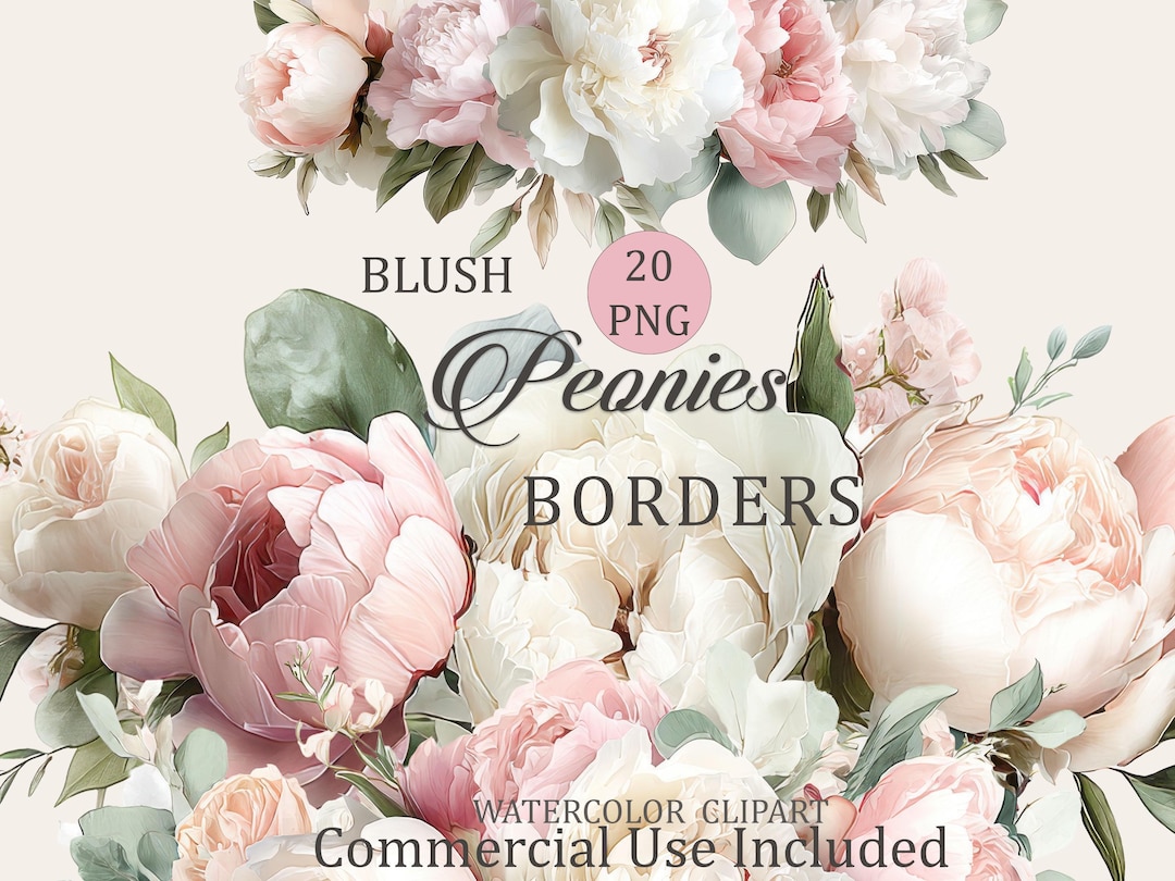 Blush Peony Floral Borders Clipart, Watercolor Wedding Flower PNG - Etsy