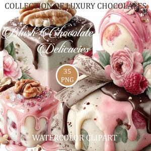 Clipart de Delícias de Chocolate Rosado, Coleção de Sobremesas de Luxo, Doces Artesanais (35 PNG)