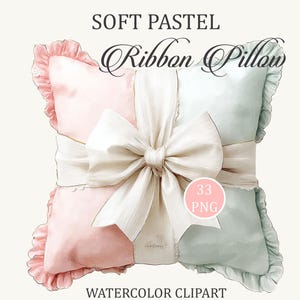Soft Pastel Ribbon Pillow Clipart, Watercolor Decorative Cushion 33 PNG (Digital Download)