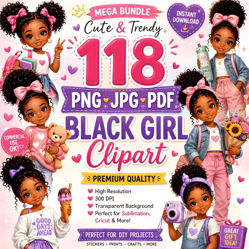 118 Black Girl Clipart Bundle African American Fashion Girls digital 118-black-girl-clipart-bundle-african-american-fashion-girls-digital