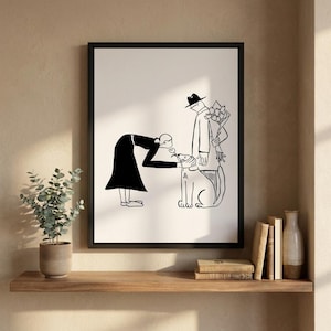 Minimalistisk linjekonst Mätarboxskydd Dold elpanelram Dekorativ väggkonst Hundillustration Hemlig förvaring Tavelram