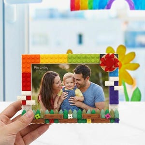 Colorful Rainbow Building Block 4x6 Photo Frame, DIY Garden & Sun Toy Picture Frame, Kids Playroom Decor, Fun Family Gift