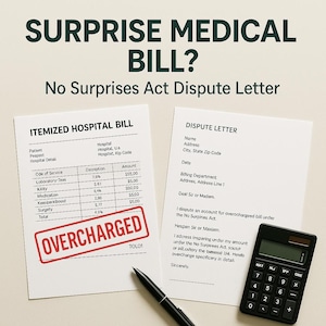 Surprise Medical Bill Dispute Letter Template, No Surprises Act Appeal, Balance Billing Dispute, Editable Word PDF