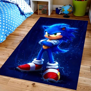 Sonic Kinderteppich: Blauer Igelteppich, rutschfest, maschinenwaschbar