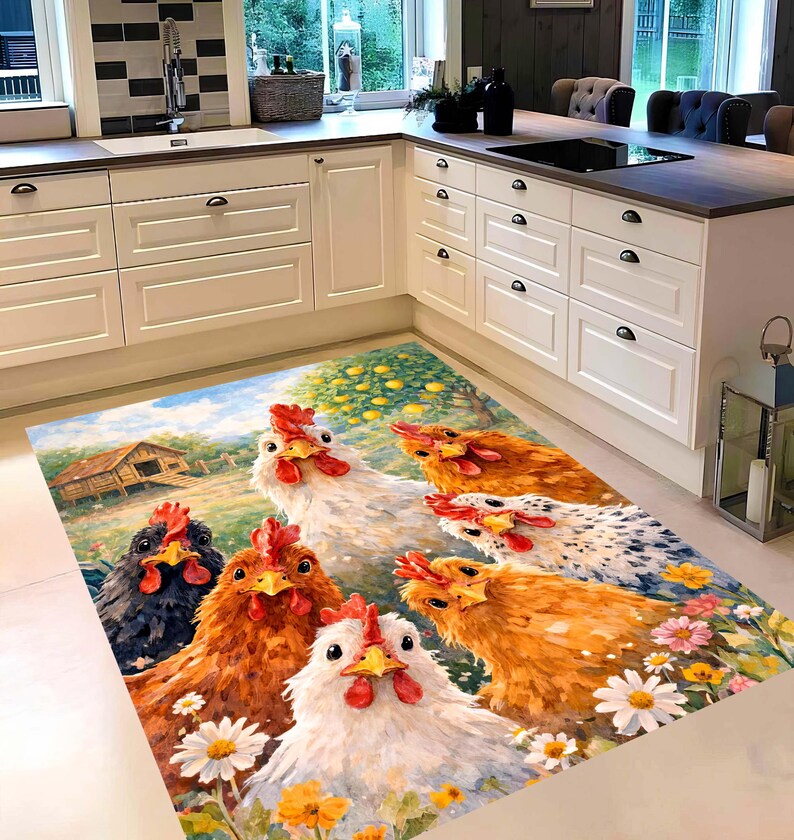 Chicken Kitchen Rug Chicken Kitchen Rug: Farmhouse Hen Carpet, Non-slip Machine-washable - Etsy