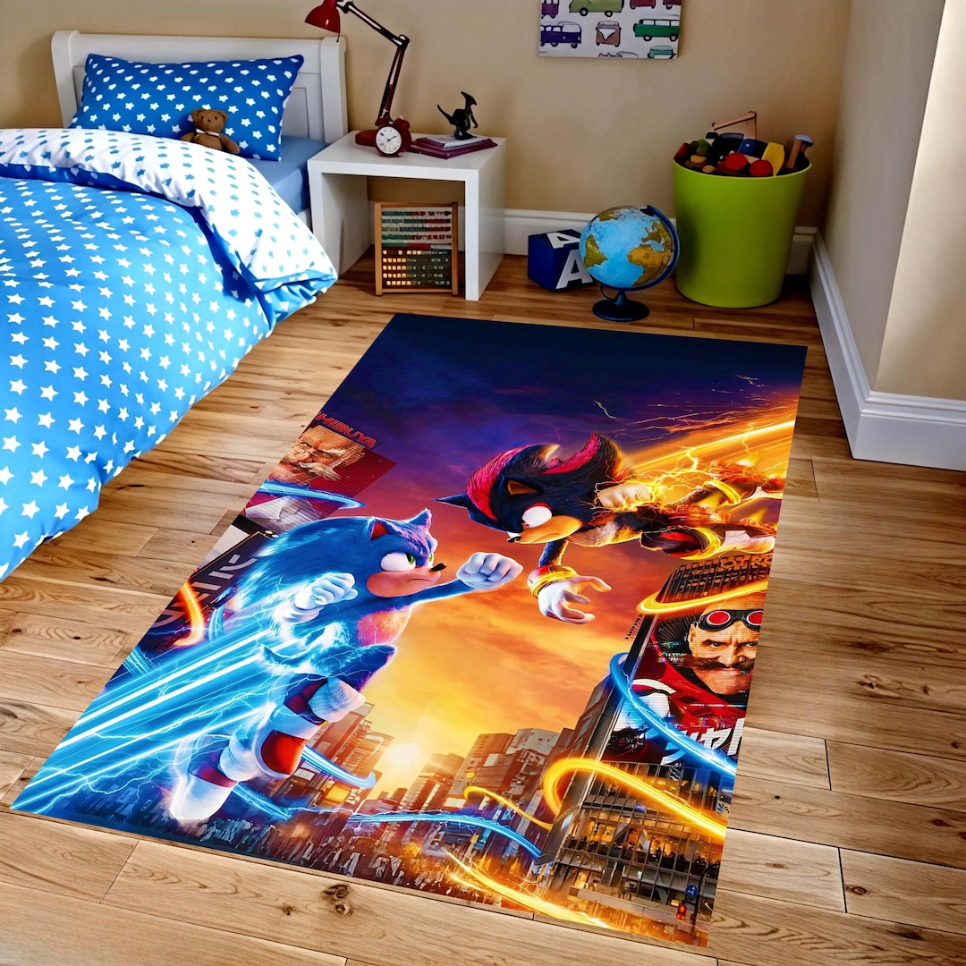 Sonic Shadow Rug Sonic Vs Shadow Kids Rug: Neon City Duel Area Carpet, Non-slip Machine ...
