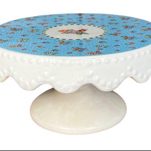 Rare Mary Engelbreit Cake Stand Vintage Floral Ditzy Pattern Ceramic 10 inch