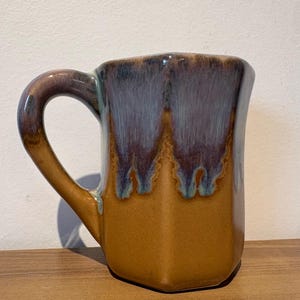 Vintage 1970s Padilla Set of 6 Stackable Mugs with Wood Stand, Mexican Earthenware Blue Matte Glaze, Stackable Ceramic Coffee Mug Set