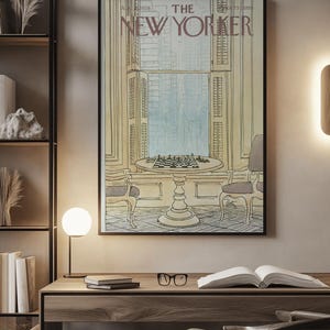 New Yorker 30 augusti 1976 omslagsaffisch, vintage schackväggkonst, tidningsomslagstryck, lägenhetsdekor i New York, litterärt konstverk bild 6