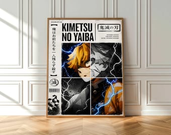 Demon Slayer Zenitsu Poster – Kimetsu no Yaiba Anime Wall Art, Lightning Aesthetic Print, Manga Style Decor