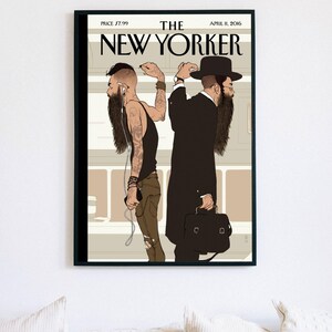 New Yorker-affisch, judisk tunnelbaneväggkonst, illustration av hasidisk man, omslagstryck av tidskriften New York, rumsinredning i urban mode bild 3