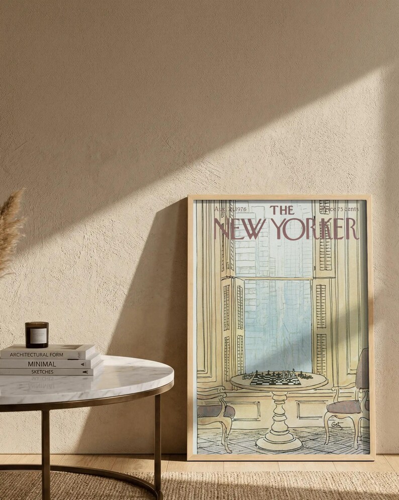 New Yorker 30 augusti 1976 omslagsaffisch, vintage schackväggkonst, tidningsomslagstryck, lägenhetsdekor i New York, litterärt konstverk bild 4