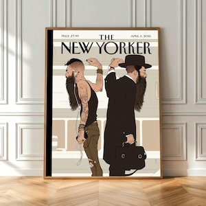 New Yorker-affisch, judisk tunnelbaneväggkonst, illustration av hasidisk man, omslagstryck av tidskriften New York, rumsinredning i urban mode bild 1