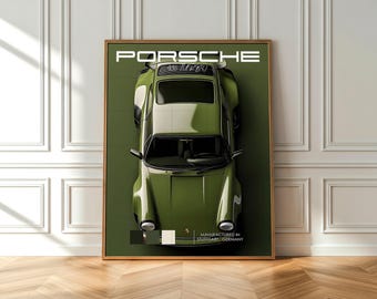 Vintage Porsche 911-930 Wall Art Print, Top View Classic Car Poster, Automotive Garage Decor, Man Cave Artwork, Car Enthusiast Gift