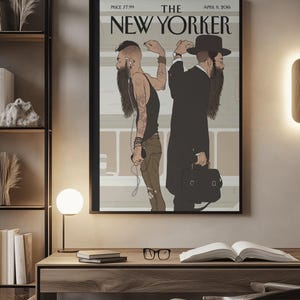 New Yorker-affisch, judisk tunnelbaneväggkonst, illustration av hasidisk man, omslagstryck av tidskriften New York, rumsinredning i urban mode bild 6