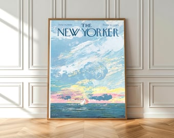 Vintage New Yorker Cover Poster, Coastal Wall Art, Ocean Painting Print, Retro Magazine Cover, Beach Aesthetic Art, Minimalist Wall Decor