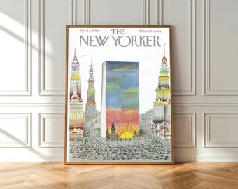 Vintage The New Yorker Cover Poster,New York Skyline Wall Art, Retro Magazine Cover Print, Mid Century Cityscape Poster, NYC Printable Decor