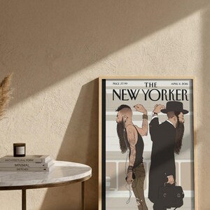 New Yorker-affisch, judisk tunnelbaneväggkonst, illustration av hasidisk man, omslagstryck av tidskriften New York, rumsinredning i urban mode bild 4