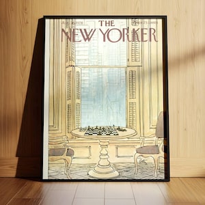 New Yorker 30 augusti 1976 omslagsaffisch, vintage schackväggkonst, tidningsomslagstryck, lägenhetsdekor i New York, litterärt konstverk bild 5