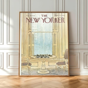 New Yorker 30 augusti 1976 omslagsaffisch, vintage schackväggkonst, tidningsomslagstryck, lägenhetsdekor i New York, litterärt konstverk bild 1