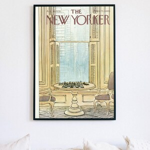 New Yorker 30 augusti 1976 omslagsaffisch, vintage schackväggkonst, tidningsomslagstryck, lägenhetsdekor i New York, litterärt konstverk bild 3