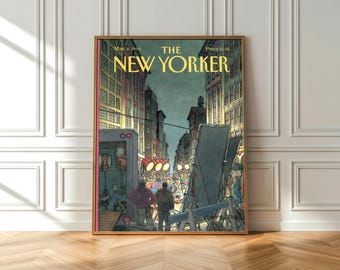 The New Yorker March 8 1993 Cover Poster – Vintage NYC Film Set Illustration Wall Art Print – Liniers New York Street Scene Decor