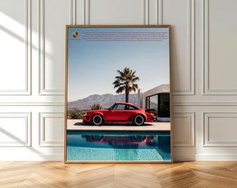 Vintage Porsche 911-930 Wall Art Print, Top View Classic Car Poster, Automotive Garage Decor, Man Cave Artwork, Car Enthusiast Gift