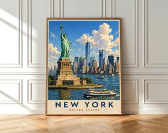 New York Poster, New York City Skyline Art Print, Sunset Minimalist Wall Decor