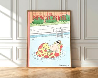 Vintage The New Yorker Cover Poster – Summer Pool Scene Wall Art,Retro Magazine Cover Print, Poolside Printable Poster, Funny New York Decor