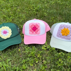 Crochet Granny Square Trucker Hat, Baseball Cap