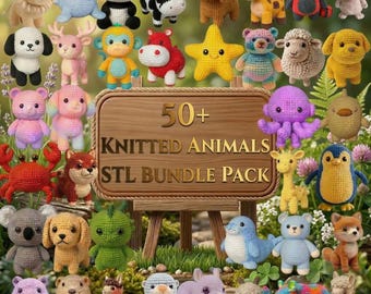 Impression 3D Knitted Animals STL Bundle, 50+ Amigurumi Crochet Style Printable Models, Cute Animal STL & 3MF Files pack Degital Download