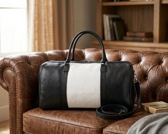Bolsa de viaje de piel de grano completo con retazos / Bolsa de fin de semana estilo western vintage para pasar la noche