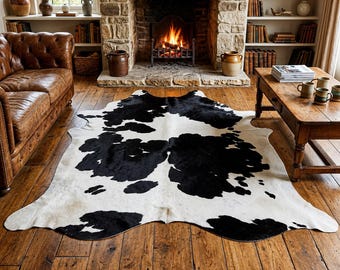Tappeto tricolore in pelle bovina brasiliana / Vera pelle con pelo, 213 cm x 183 cm
