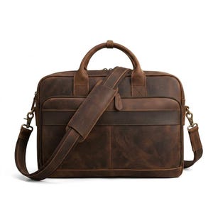 Full Grain Leather Laptop Messenger Bag, Vintage Distressed Briefcase, Handmade Crossbody Bag
