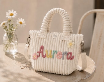 Kinder personalisierte Geldbörse, Cord benutzerdefinierte Name Cord Handtasche, niedliche Crossbody Tasche für Kleinkind-Mädchen