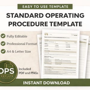 Standard Operating Procedure Template, Business Workflow Process (Digital Download)