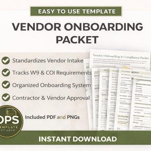 Pacchetto di onboarding per fornitori, modulo di registrazione appaltatori, lista di controllo di conformità (download digitale)